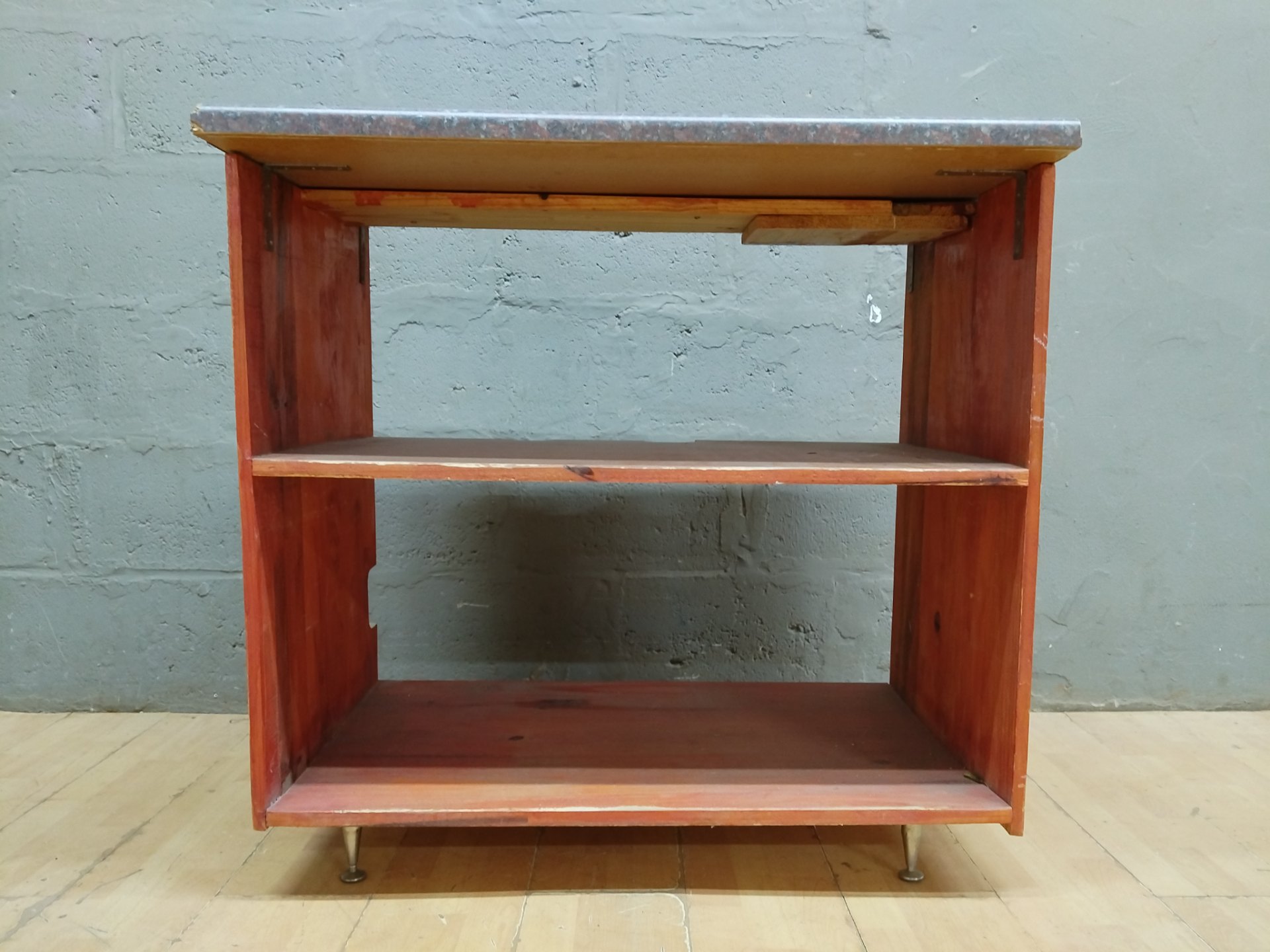 Used Wooden 3-Shelf Cabinet with Laminate Top — 94 x 93 x 60 cm, Surface Wear & Chipped Corner
