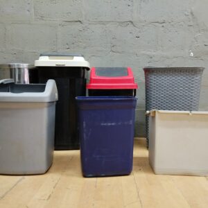 Lot of 7 Assorted Waste Bins & Hampers – Mixed Household Bins, Used, One Split