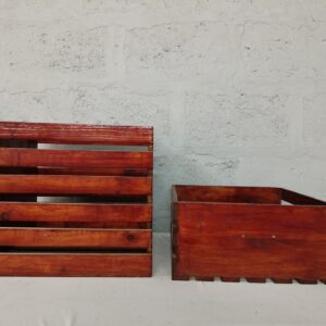 Pair of varnished slatted wooden storage crates — 2 pieces