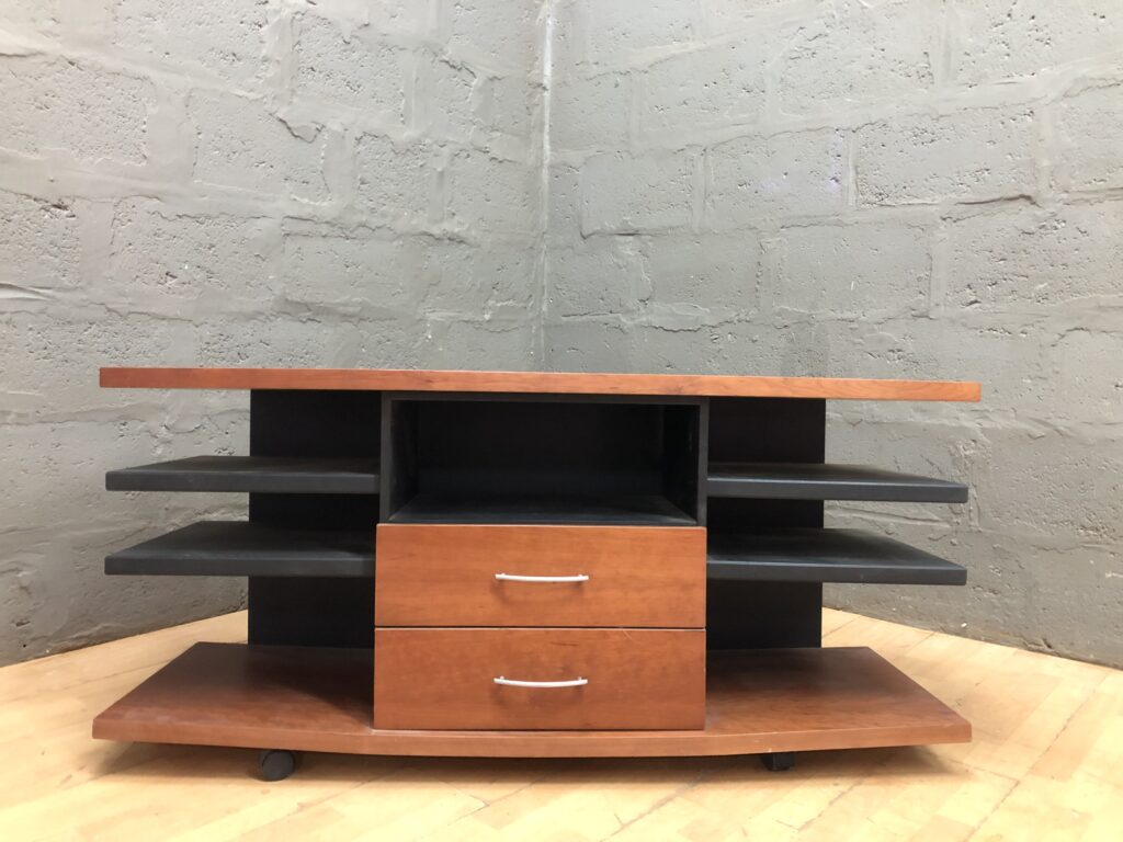 Used Wooden Media / TV Stand with Two Drawers & Multiple Open Shelves