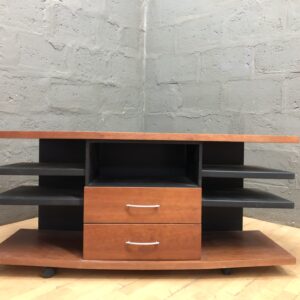 Used Wooden Media / TV Stand with Two Drawers & Multiple Open Shelves