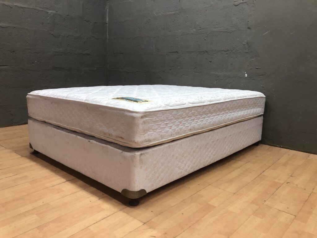 Sealy Posturepedic Mattress with Divan Base (153 x 200 x 55 cm) — Used, Stained
