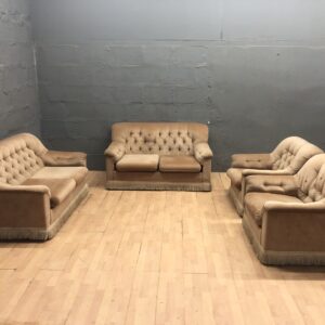 Four-piece tan/beige upholstered seating set (sofas + armchairs)