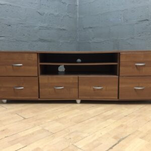 Brown Wood-Look TV / Media Console Low Cabinet with Drawers & Open Shelves
