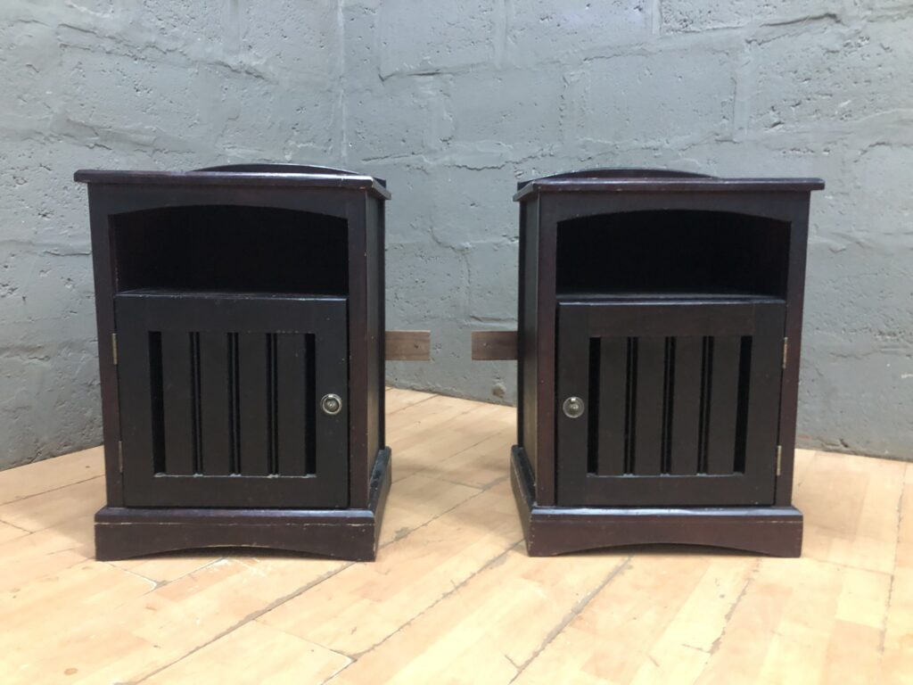 Pair of Small Dark-Brown Bedside Cabinets / Nightstands (Set of 2)