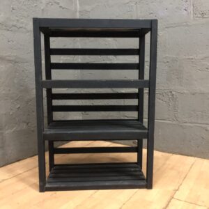 Black 4-Tier Slatted Shelf Unit — Compact Painted Wooden Shelving
