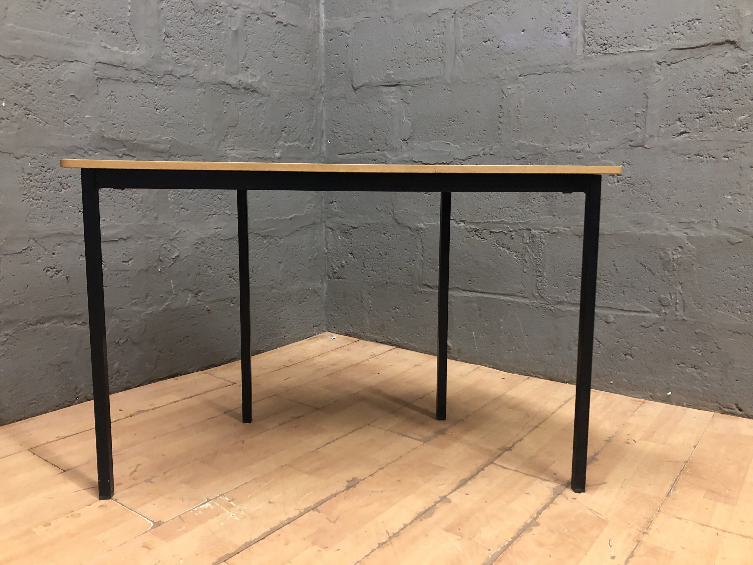 Rectangular Light-Wood Tone Table with Black Legs — Used, Minor Wear