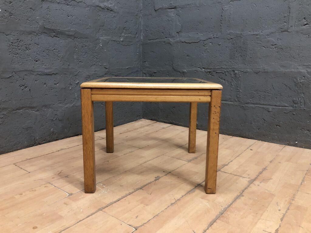 Square Wooden-Frame Side/Table with Dark Glass Inset Top, 60 x 60 x 51 cm