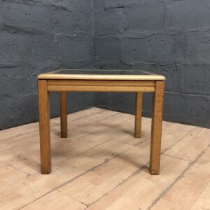 Square Wooden-Frame Side/Table with Dark Glass Inset Top, 60 x 60 x 51 cm
