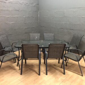 9-Piece Outdoor Dining Set – Rectangular Glass-Top Table with 8 Sling Chairs