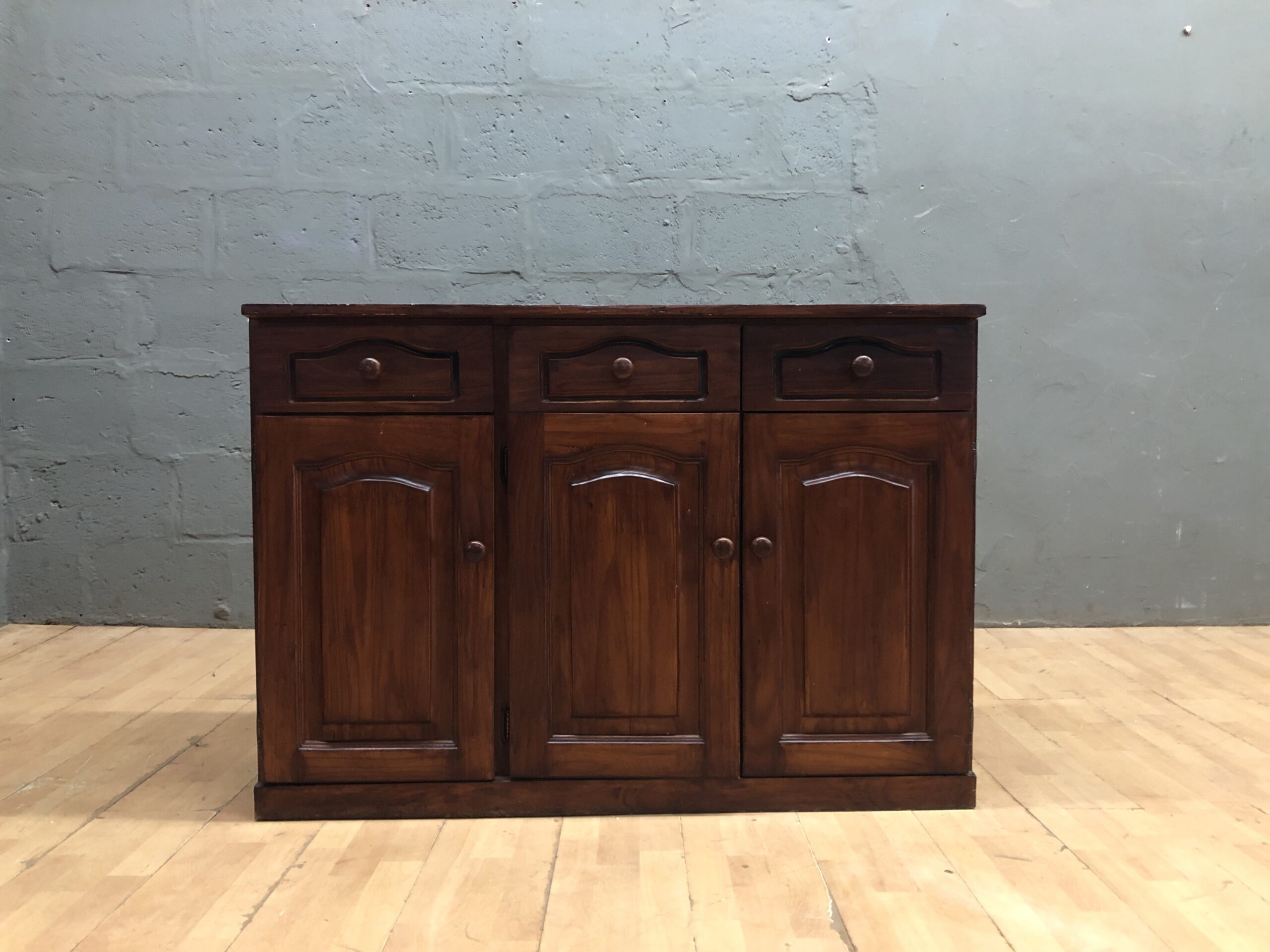 Dark Brown Wooden Sideboard / Cabinet — 3 Drawers, 3 Doors, Internal Shelving