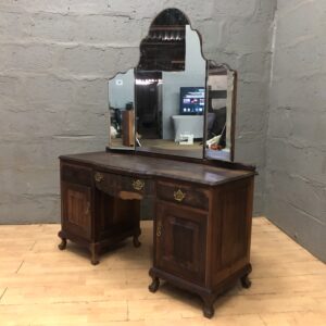 Wood-tone Dressing Table / Vanity with Tri-Fold Mirror