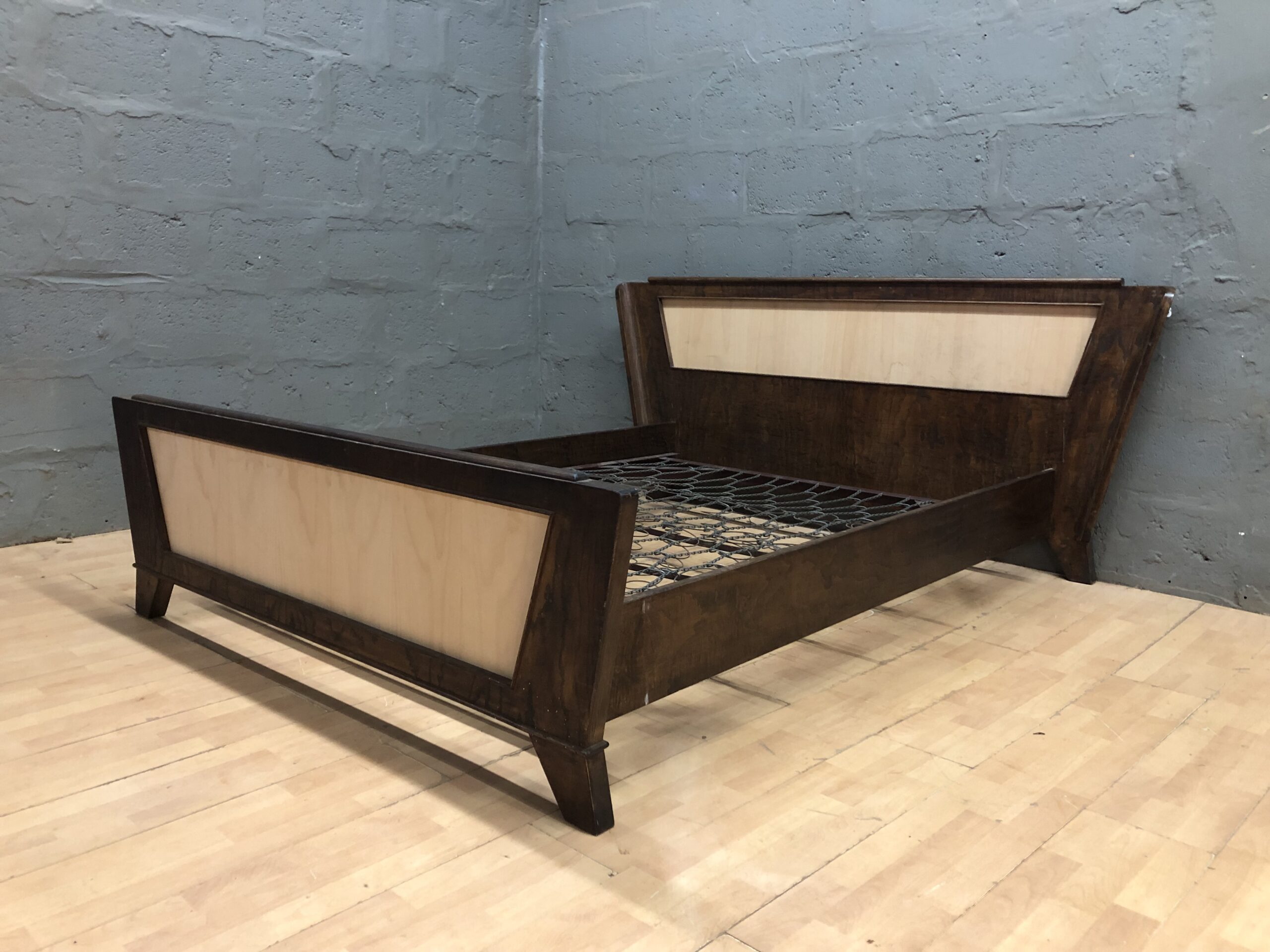 Used 1960’s Original Retro Bed Frame with Headboard, Footboard & Metal Coil Spring Support