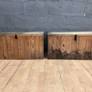 Pair of Wooden Storage Trunks / Chests with Hinged Lids & Rope Handles