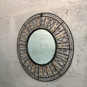 Round Decorative Wall Mirror with Beaded Metal Frame
