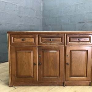 Wood-tone Sideboard / Cabinet — 3 Drawers, 3 Doors, Noticeable Top Stain