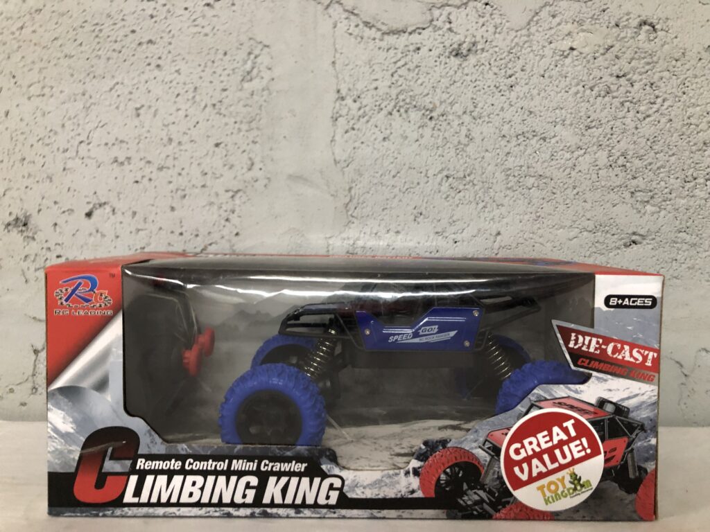 Boxed ‘Climbing King’ Remote Control Mini Crawler – Blue Wheels, Black Chassis