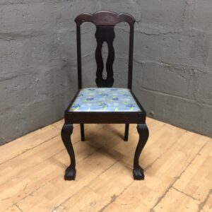 Upholstered Dining/Side Chair with Patterned Light-Blue Seat — Dark Brown Frame