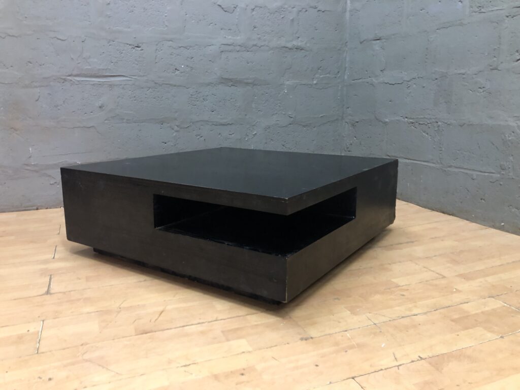 Low Modern Black Coffee Table, 110 x 110 x 48 cm — Recessed Shelf