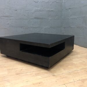 Low Modern Black Coffee Table, 110 x 110 x 48 cm — Recessed Shelf