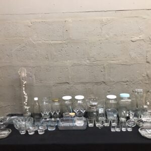 Mixed Lot of Clear Glassware — Jars, Glasses, Bowls, Trays & Vases (≈40pcs)