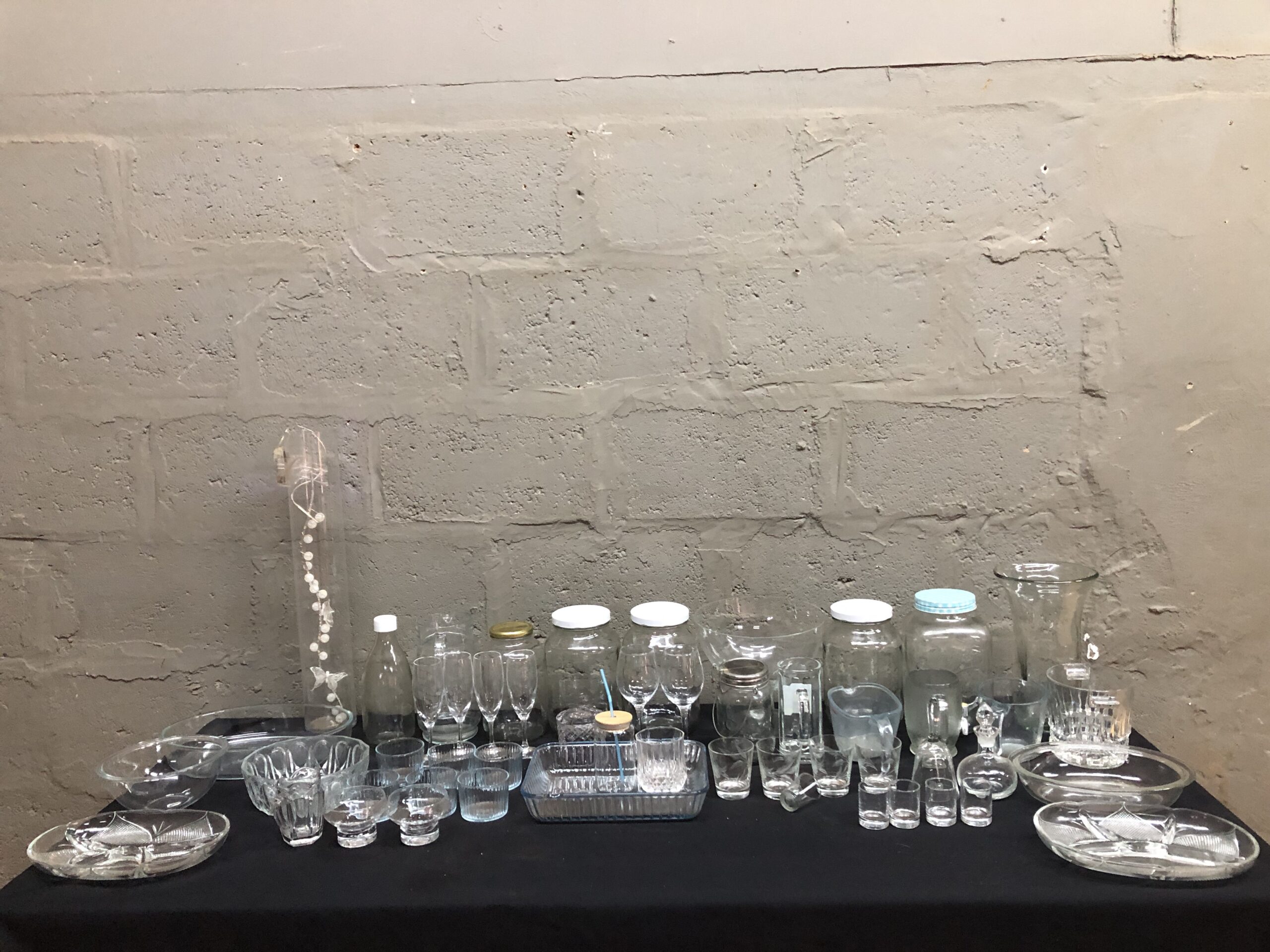 Mixed Lot of Clear Glassware — Jars, Glasses, Bowls, Trays & Vases (≈40pcs)