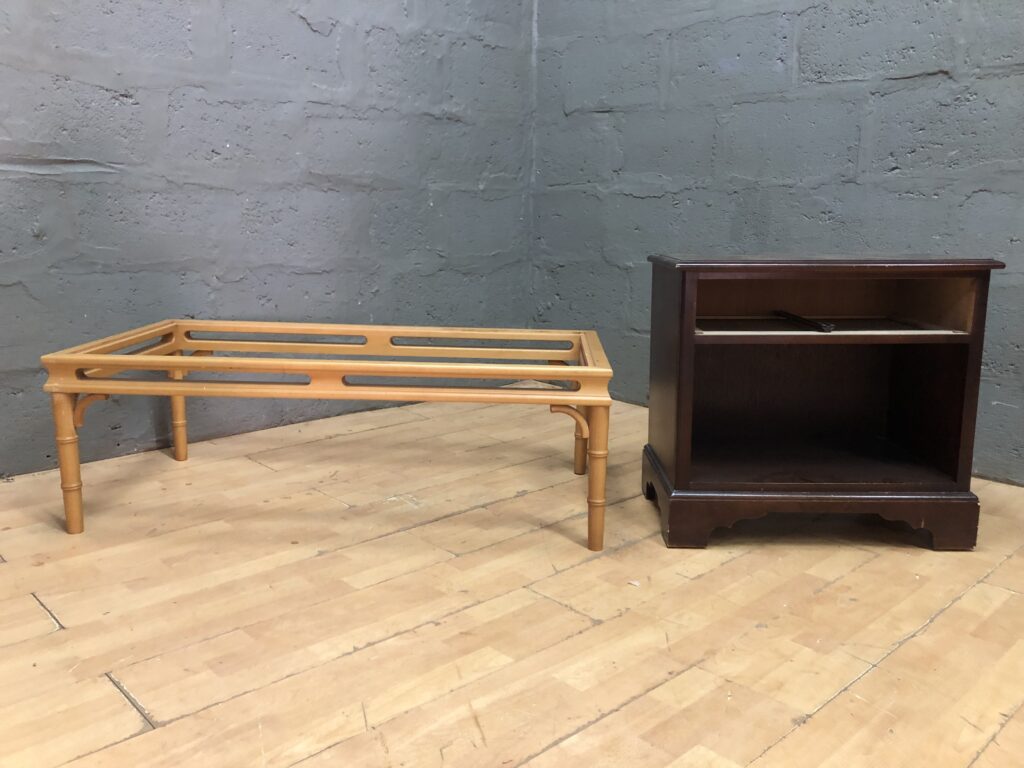 Two-piece furniture bundle: coffee table frame & nightstand (missing parts)