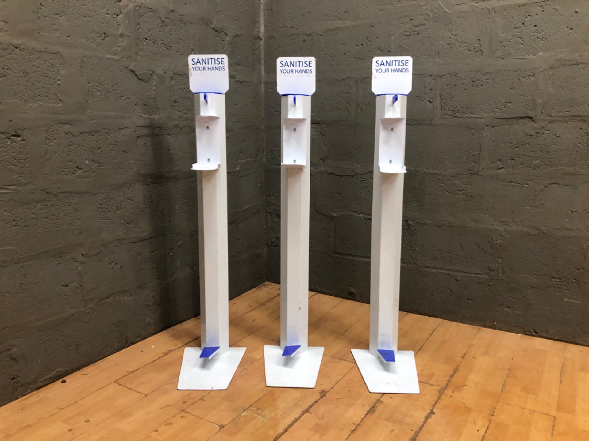 Bulk Lot of 3 Foot-Operated Hand Sanitiser Dispenser Stands – 133cm, Used