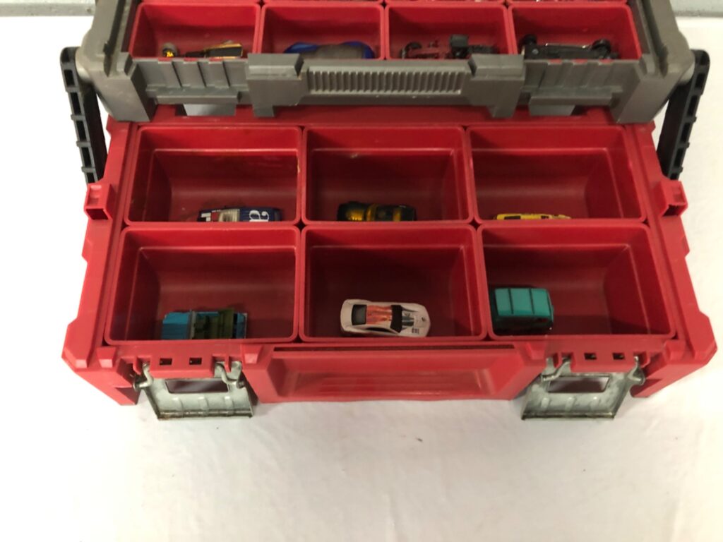 Keter Organizer Box with Approx. 20 Assorted Toy Cars – Used Bulk Lot