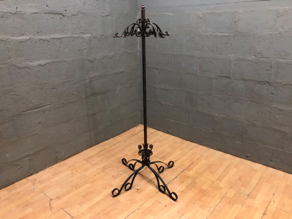 Elegant Wrought Iron Coat or Hat Stand – Decorative Scrollwork, 191cm Tall
