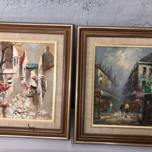 Lot of 5 Framed and Unframed Paintings – Signed by Cezar, MARI, Burat (31x36cm)