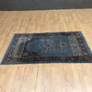 Traditional Patterned Rug – 157x91 cm, Blue & Cream, Well-Worn Condition