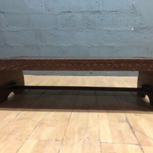 Hand-Carved Wooden Coffee Table – Geometric & Face Motif, 138cm
