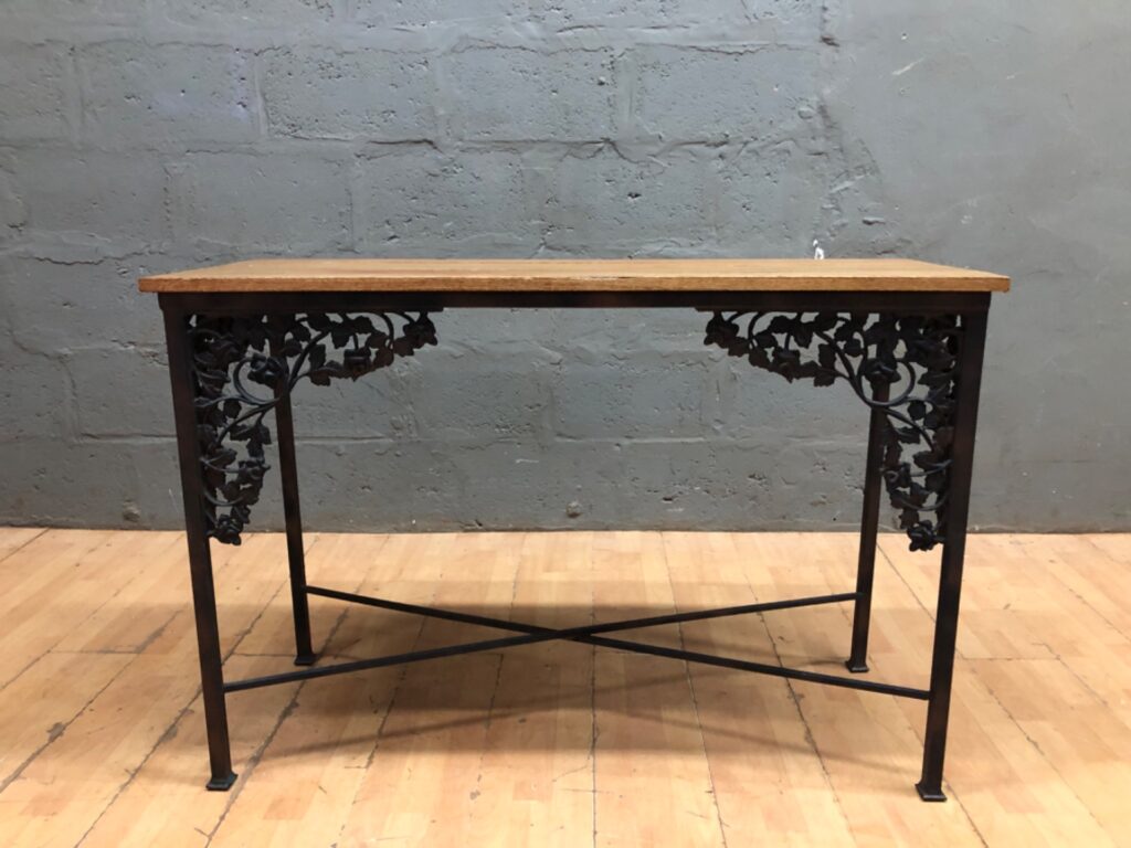 Console Table with Solid Wood Top & Decorative Metal Frame (124 x 110 x 79 cm)