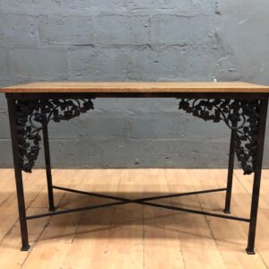 Console Table with Solid Wood Top & Decorative Metal Frame (124 x 110 x 79 cm)