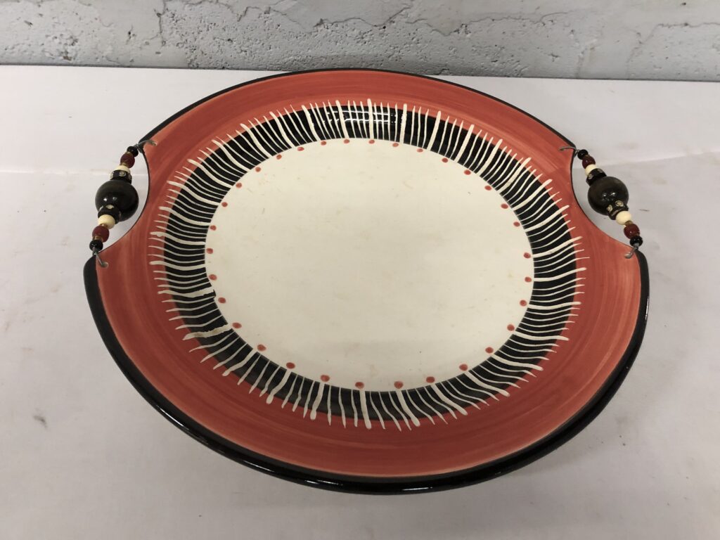 Decorative Round Serving Platter with Beaded Handles, 37cm