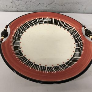 Decorative Round Serving Platter with Beaded Handles, 37cm