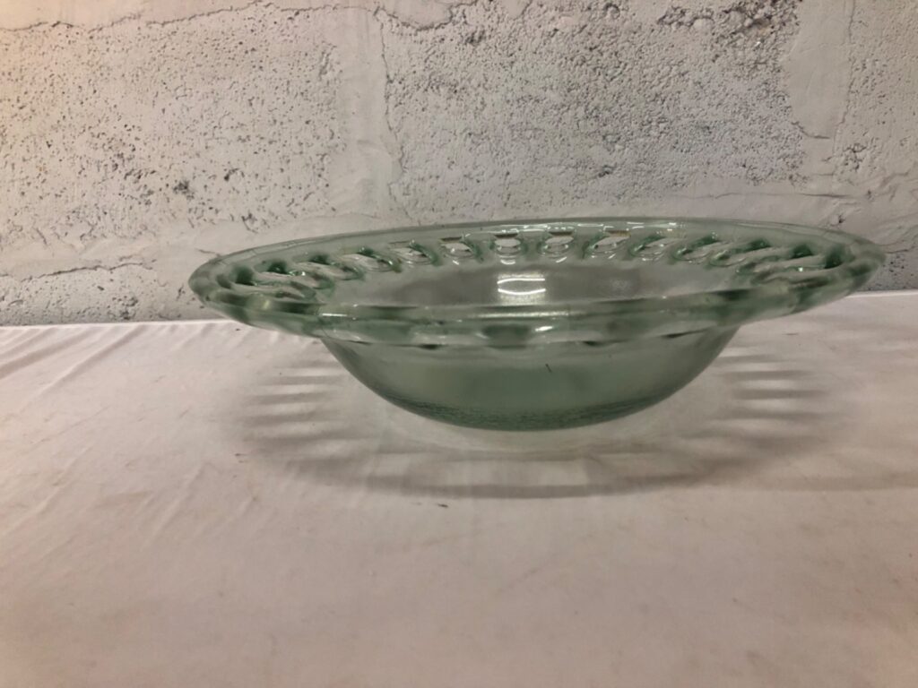 Vintage Glass Bowl with Openwork Rim – Cracked Rim, Decorative Salvage
