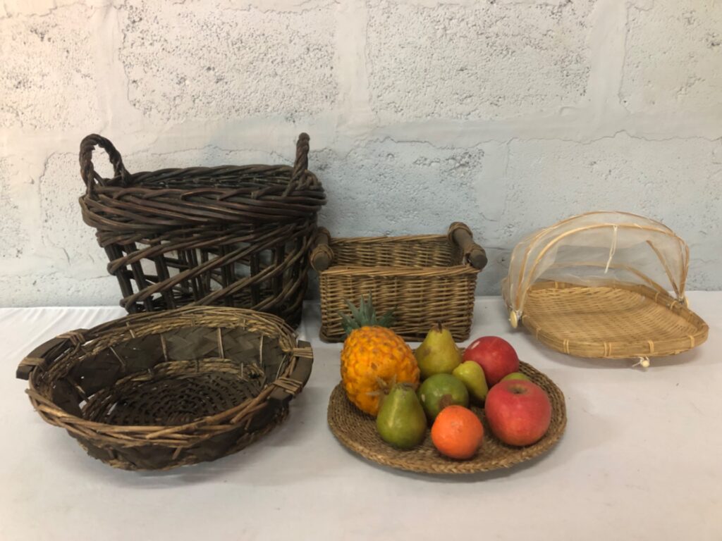 Bulk Lot of 5 Woven Baskets & Foam Artificial Fruit – Decorative & Functional