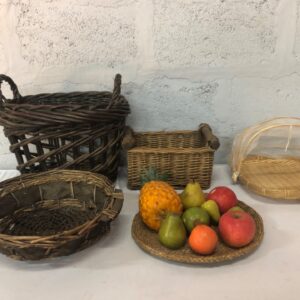 Bulk Lot of 5 Woven Baskets & Foam Artificial Fruit – Decorative & Functional