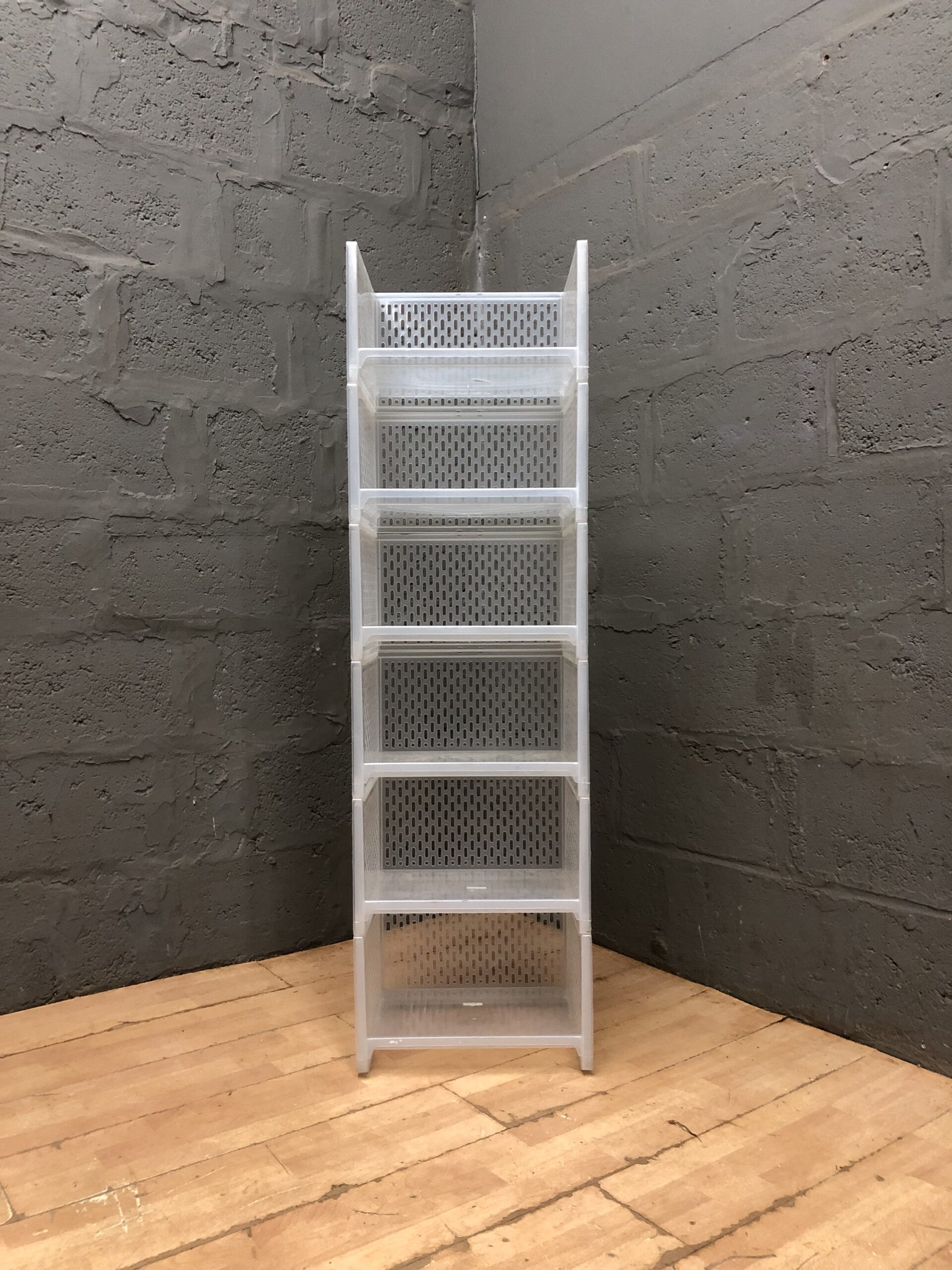 Tall White Translucent Plastic Shelving Unit — 6 Compartments