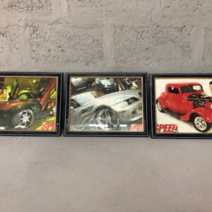 Set of 3 Framed SPEED Magazine Car Posters – Blue/Gold Frames, 45x36cm