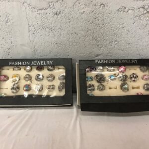 Bulk Lot of 36 Fashion Jewelry Rings in Display Boxes – Assorted Designs & Sizes
