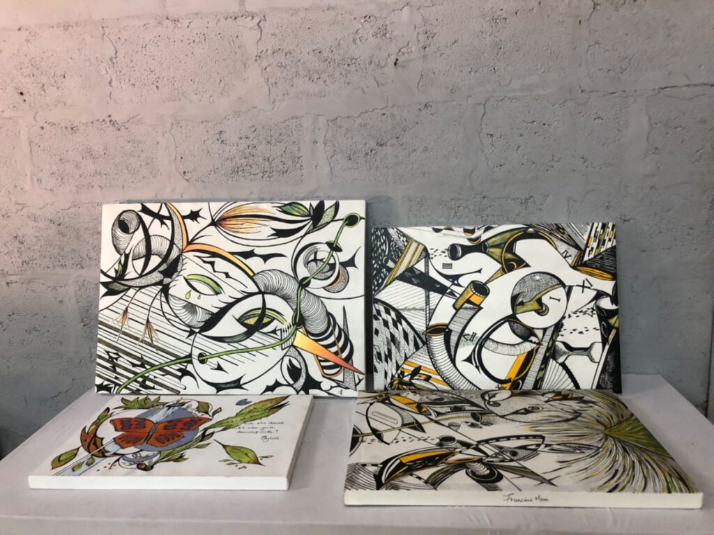Set of 4 Original Abstract and Illustrative Canvas Paintings – Signed Francine Mann