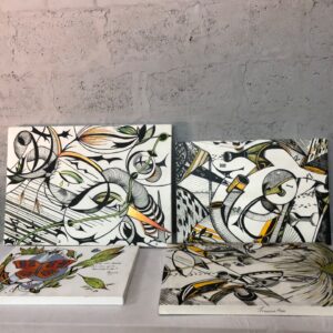Set of 4 Original Abstract and Illustrative Canvas Paintings – Signed Francine Mann