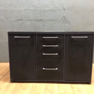 Modern Dark Wood Sideboard with Drawers and Doors – 128cm Wide