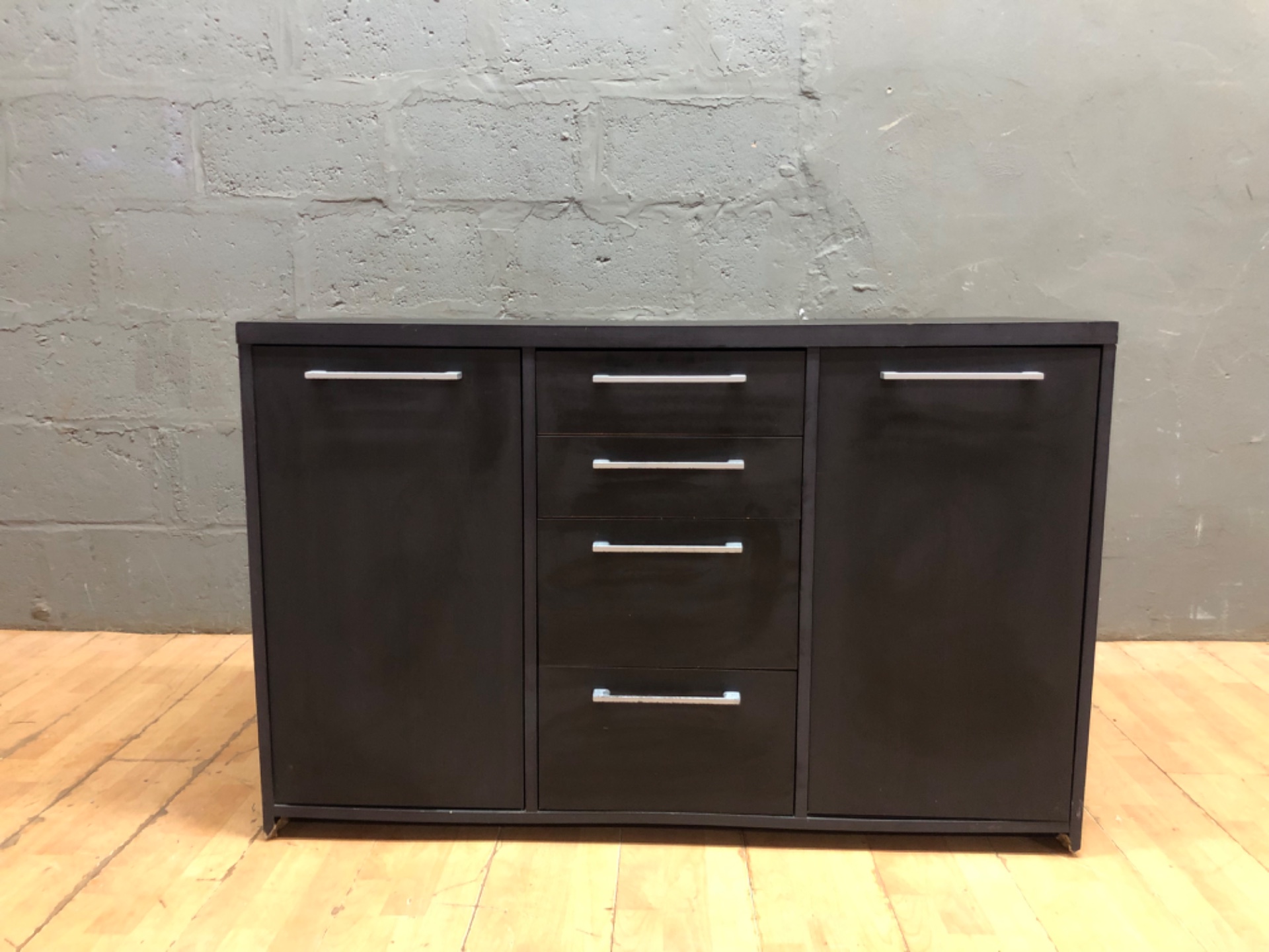 Modern Dark Wood Sideboard with Drawers and Doors – 128cm Wide