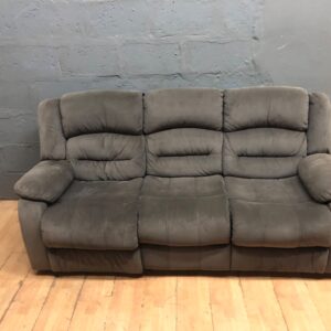 3-Seater Manual Reclining Sofa – Grey Microfibre, Used, With Tear