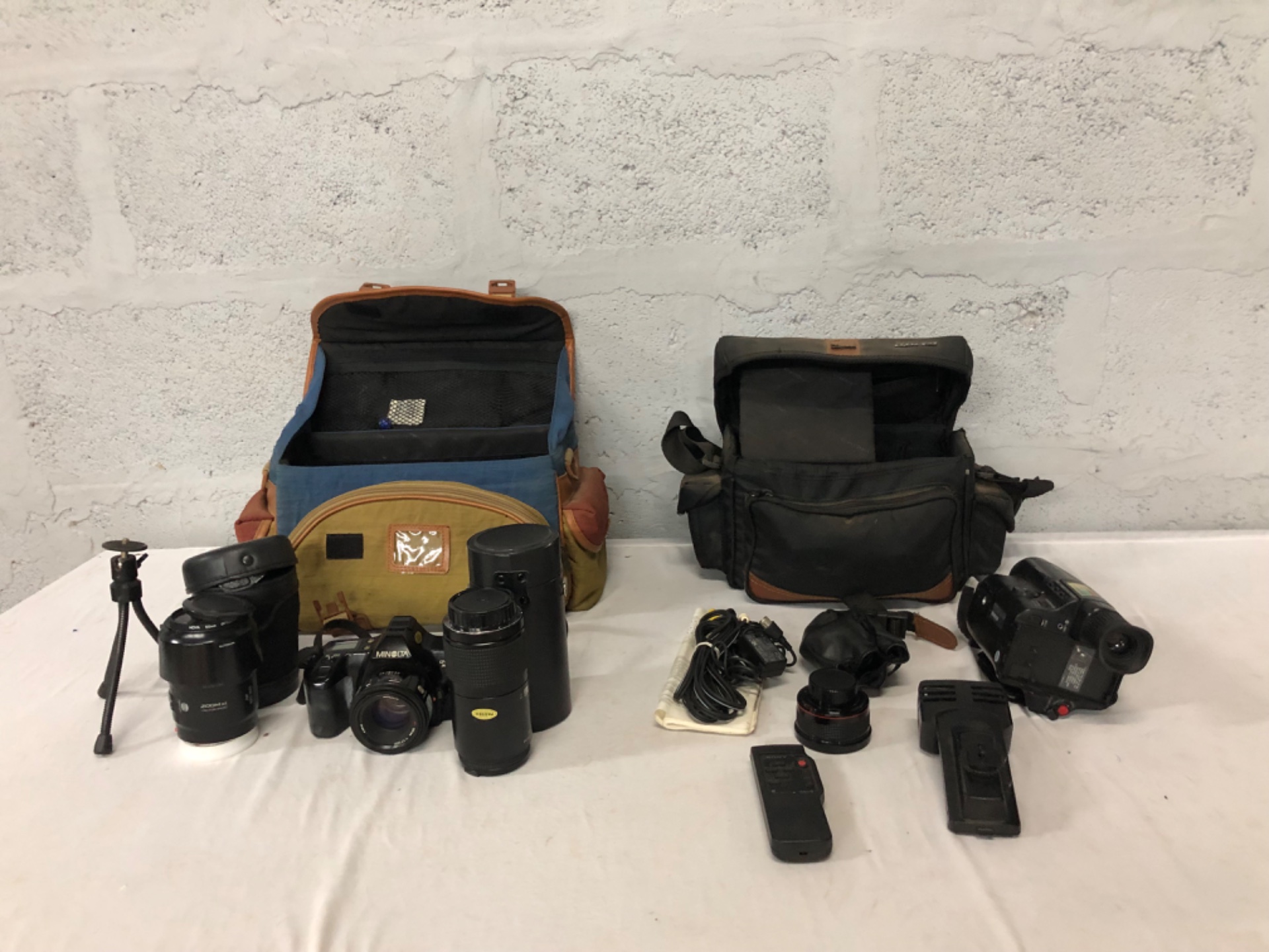 Bulk Lot: Minolta Dynax 3000i Film Camera, Sony CCD-TR440E Camcorder, Lenses & Accessories (12 Pieces, Used)
