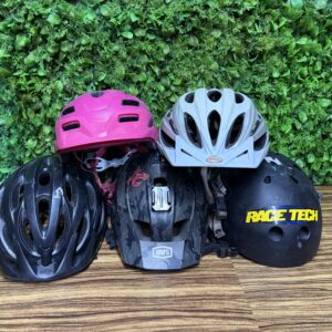 Lot of 5 Used Cycling Helmets – Mixed Condition, Straps Present